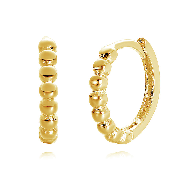 Dainty Beaded Huggie Hoop Gold Plated Earrings