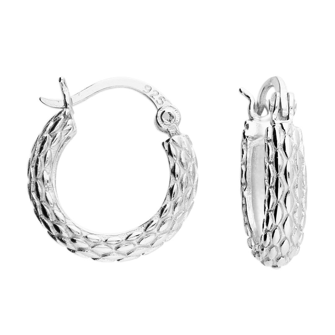 Sterling Silver Basket Weave Hinged Hoops