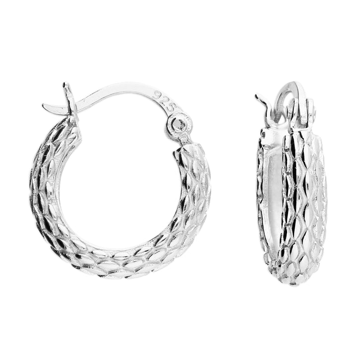 Sterling Silver Basket Weave Hinged Hoops