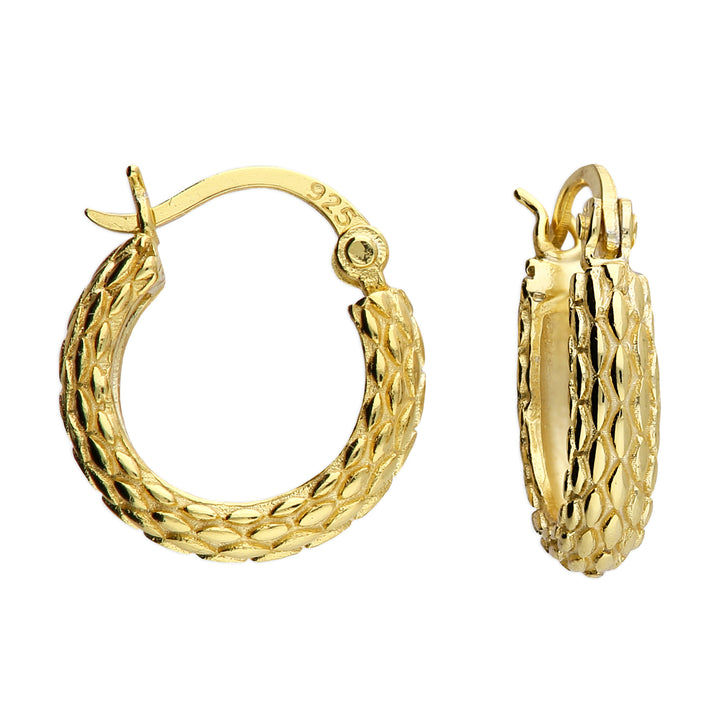 Elegant Gold Plated Basket Weave Hoop Earrings