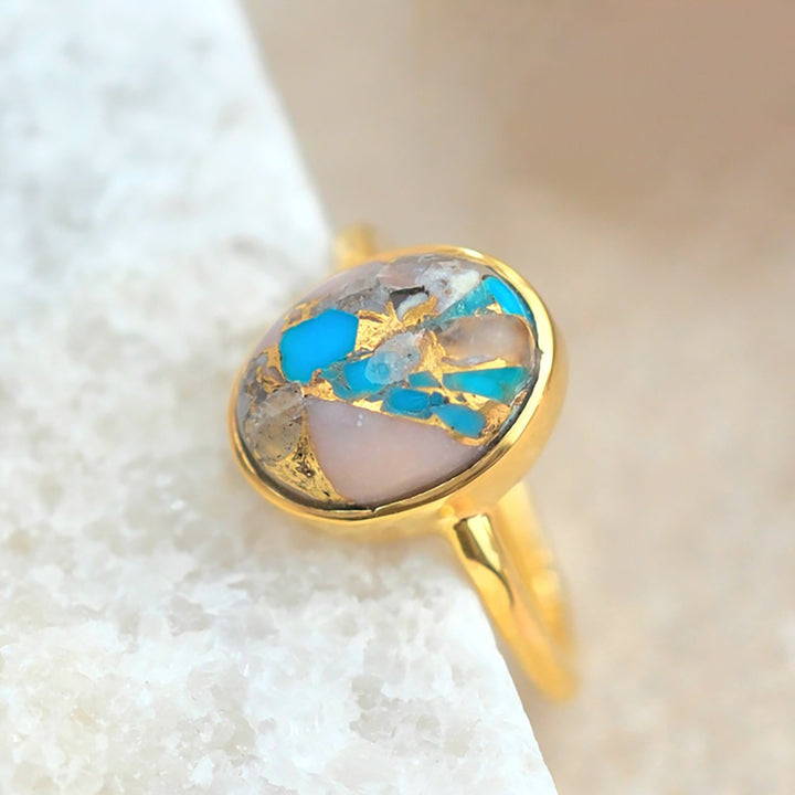 Statement Opal Turquoise Gemstone Gold Vermeil Ring