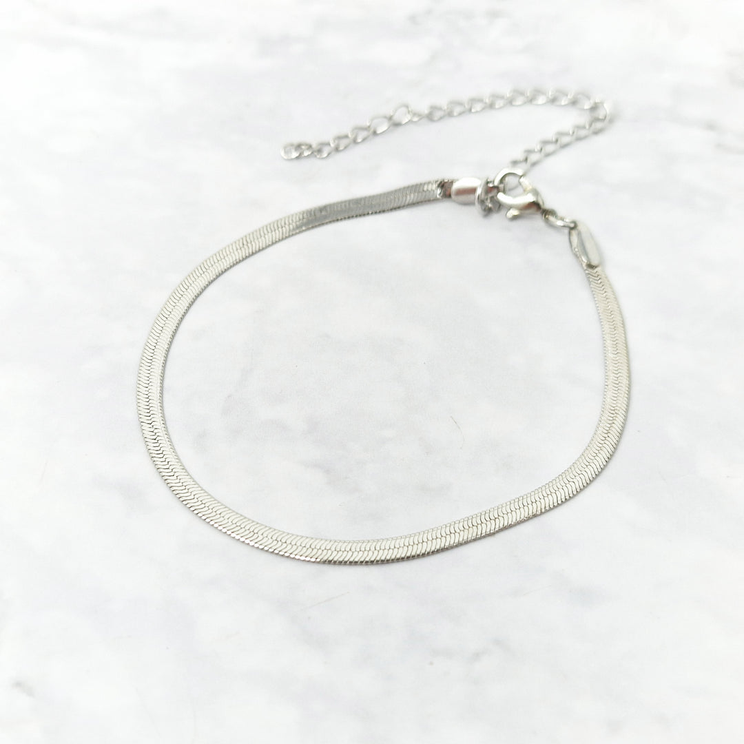 Herringbone Snake Chain Silver Minimalist Bracelet