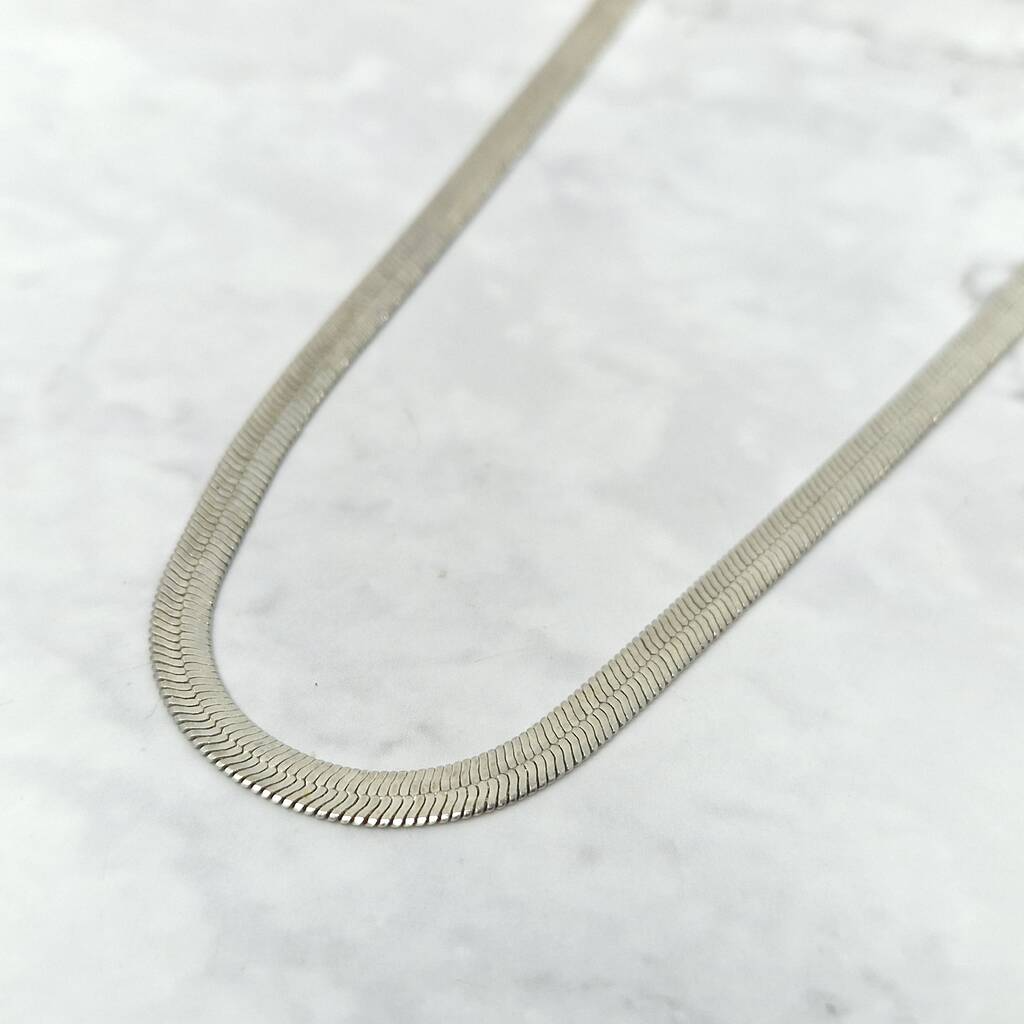Herringbone Rhodium Filled 4mm 18 Inch Snake Necklace