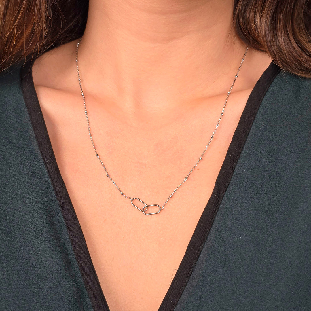 Interlocking Paperclip Infinity Silver Necklace