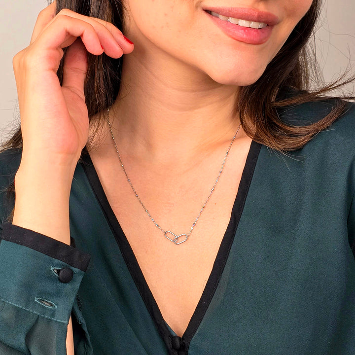 Interlocking Paperclip Infinity Silver Necklace
