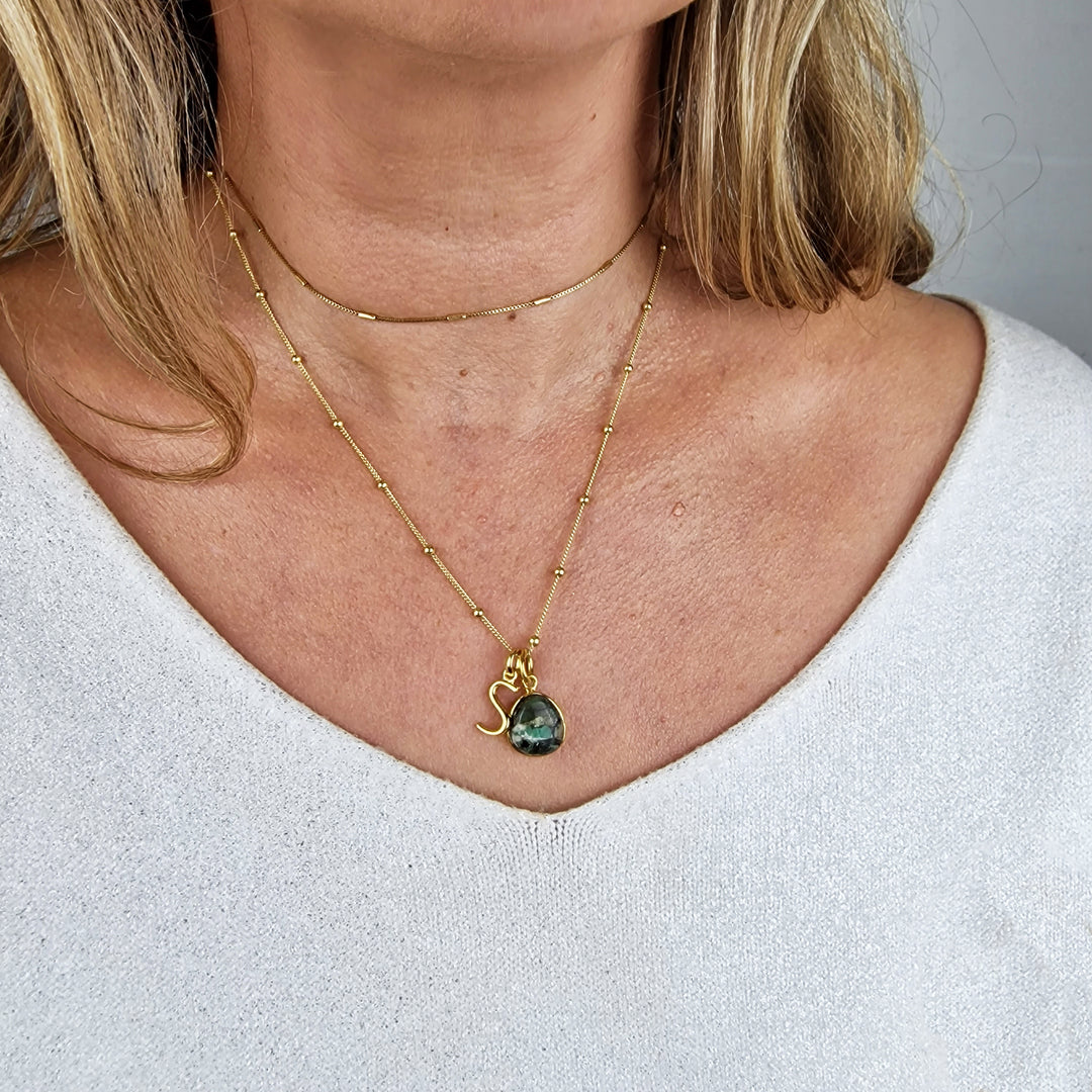 18ct Gold Plated Emerald Crystal Initial Necklace