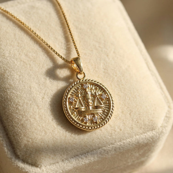 Libra Gold Plated Zodiac Astrology Pendant Charm Necklace