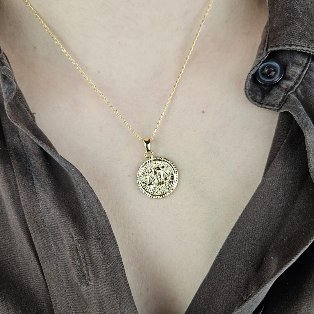 Libra Gold Plated Zodiac Astrology Pendant Charm Necklace