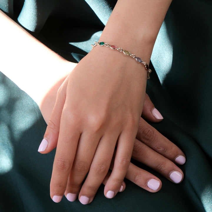 Colourful Multi Gemstone Sterling Silver Bracelet