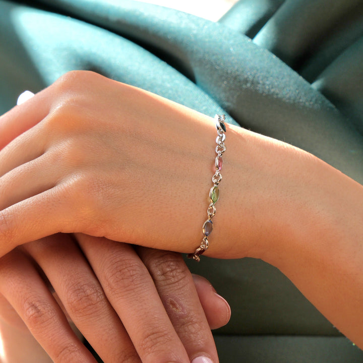 Colourful Multi Gemstone Sterling Silver Bracelet