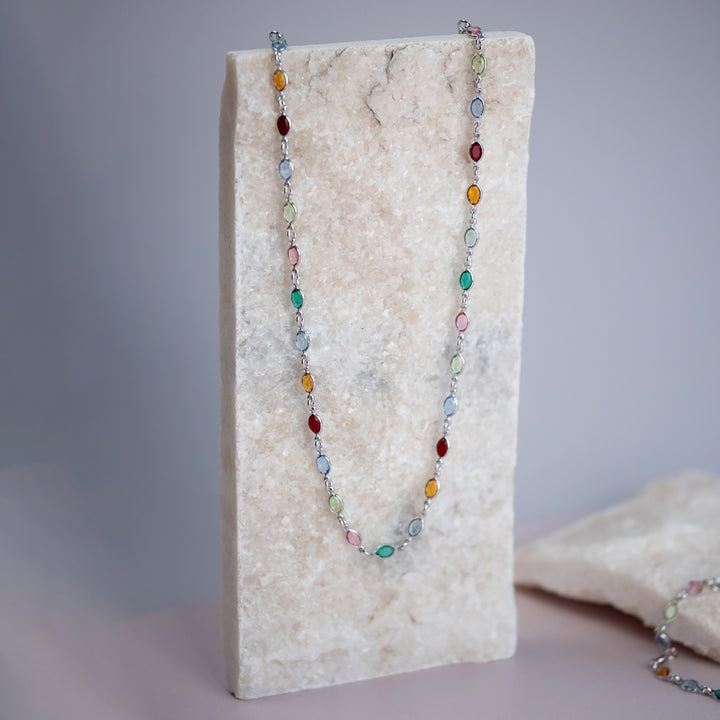 Colourful Multi Gemstone Sterling Silver Chain Necklace