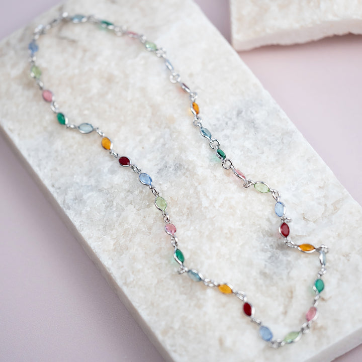 Colourful Multi Gemstone Sterling Silver Chain Necklace
