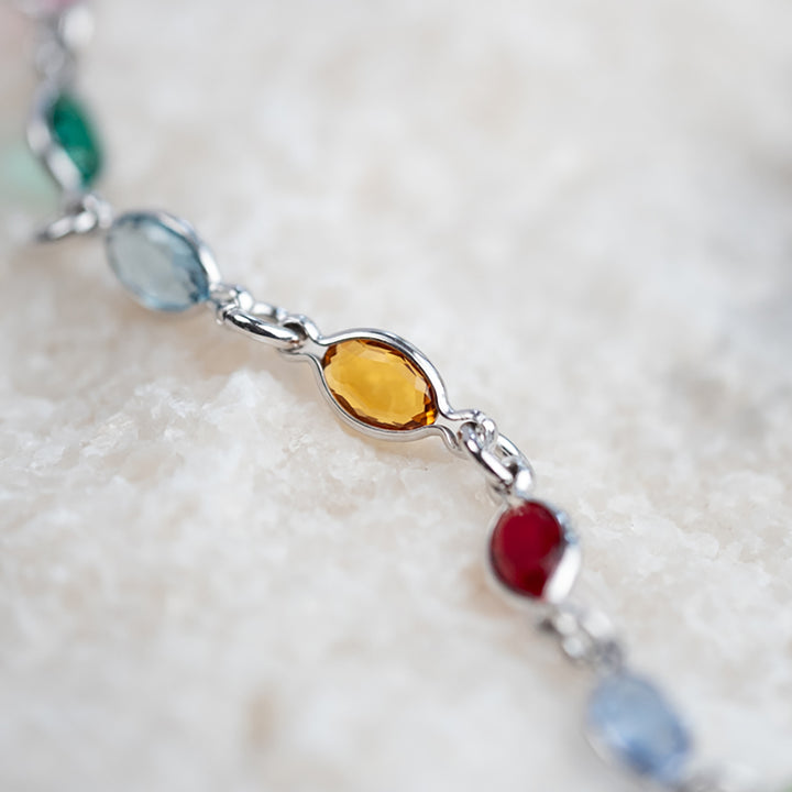 Colourful Multi Gemstone Sterling Silver Chain Necklace