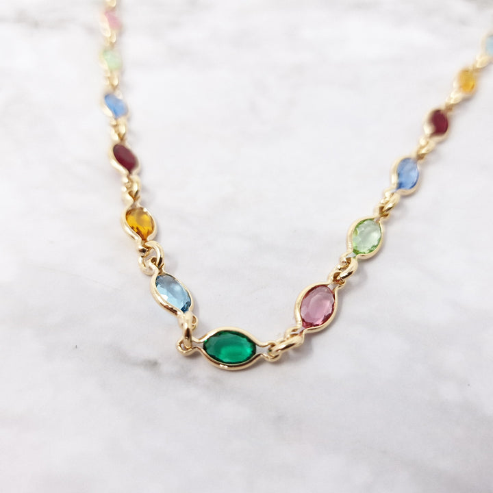 18ct Gold Vermeil Multi Gemstone Necklace, Colourful Gem Stone Necklace, Rainbow Birthstone Necklace, Multicoloured Crystal Necklace