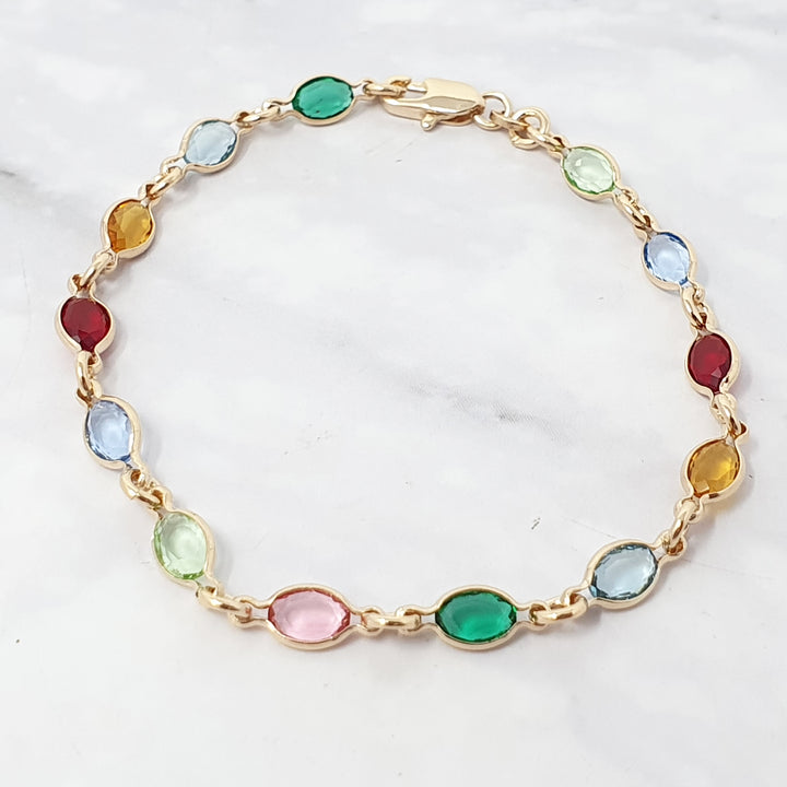 Multicolour Gemstone Crystal Gold Plated Bracelet