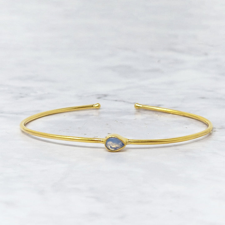 Opal October Birthstone Crystal Gold Plated Bangle