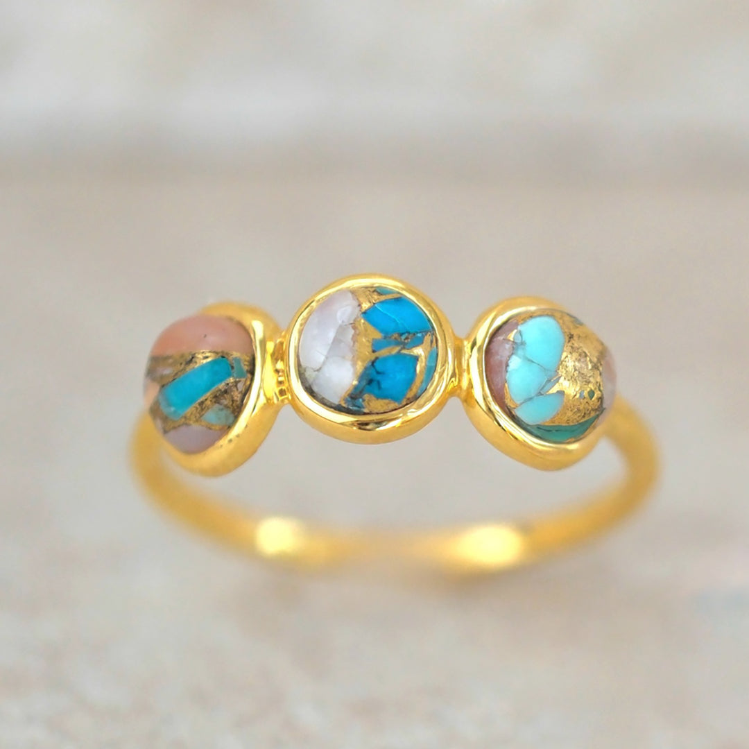 Minimalist Opal Turquoise Gemstone Gold Vermeil Ring