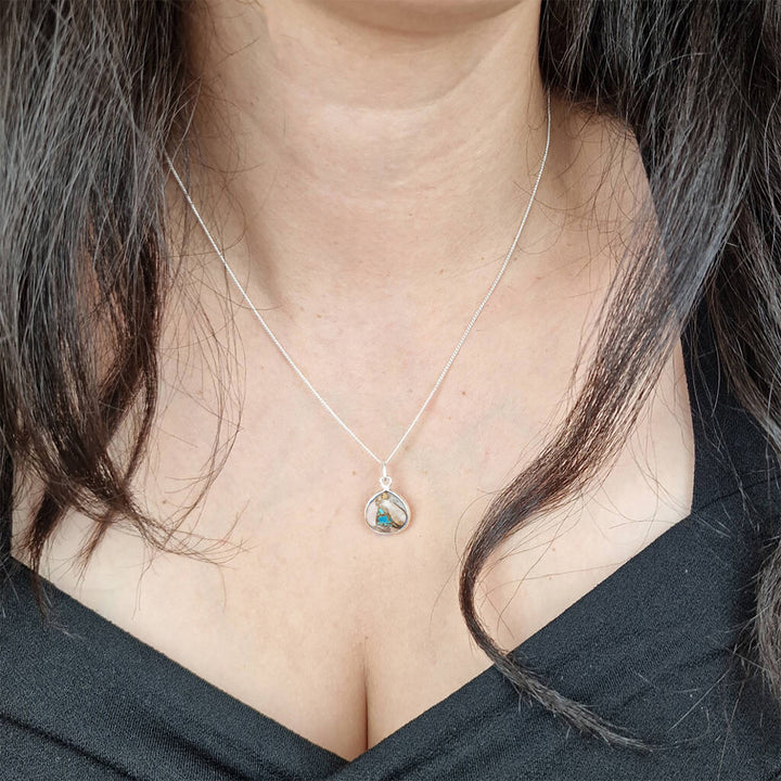 Sterling Silver Opal & Turquoise Gemstone Crystal Necklace