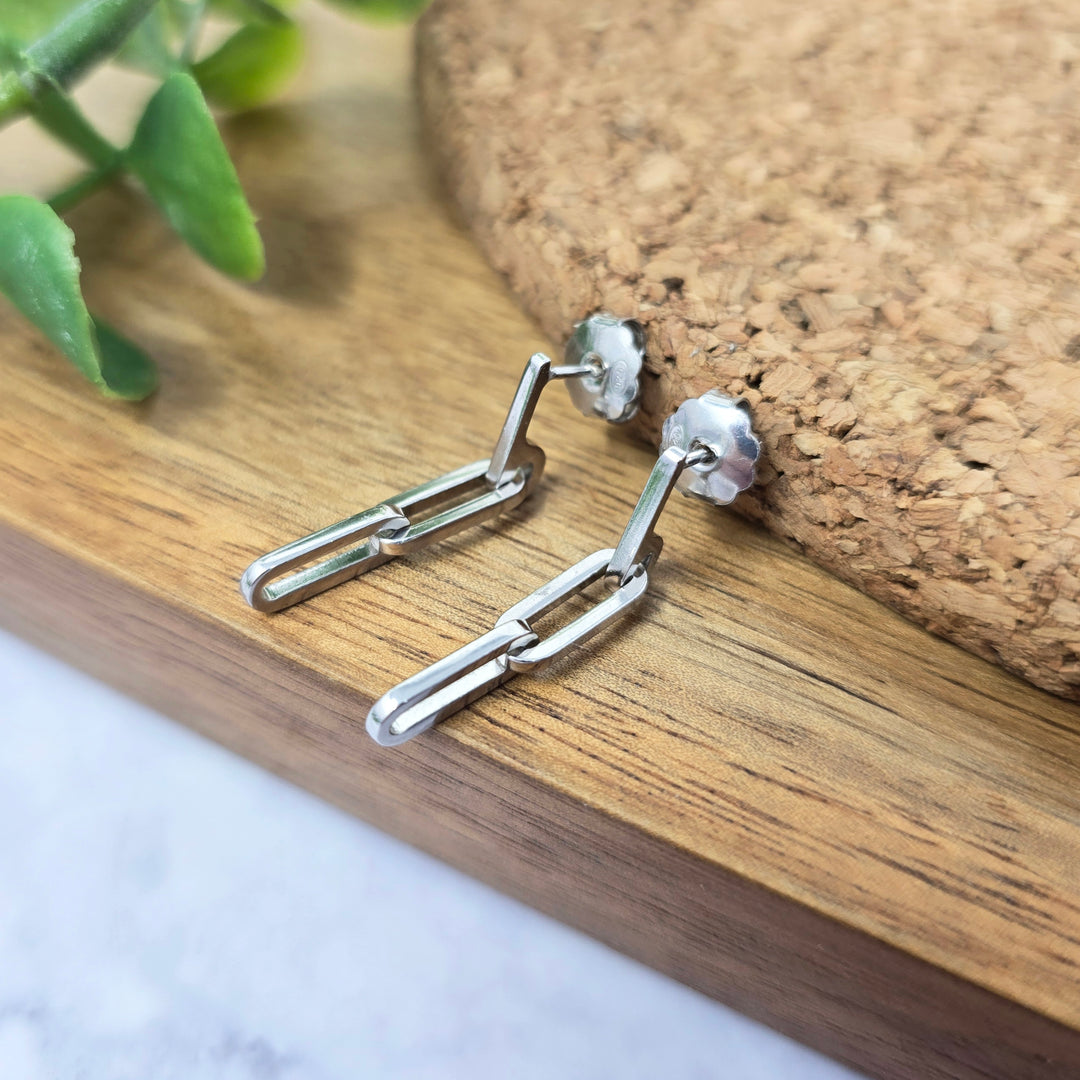 Paperclip link chain everyday drop sterling silver earrings