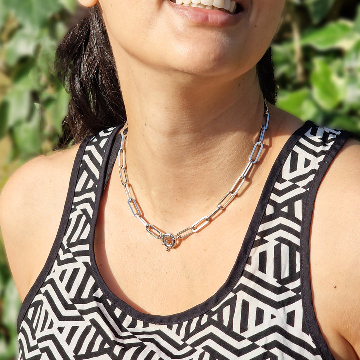 Statement Rhodium Filled Silver Paperclip Necklace