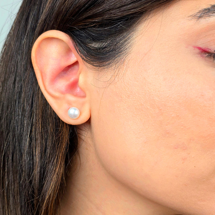 Handpicked Freshwater Silver Pearl Stud Earrings