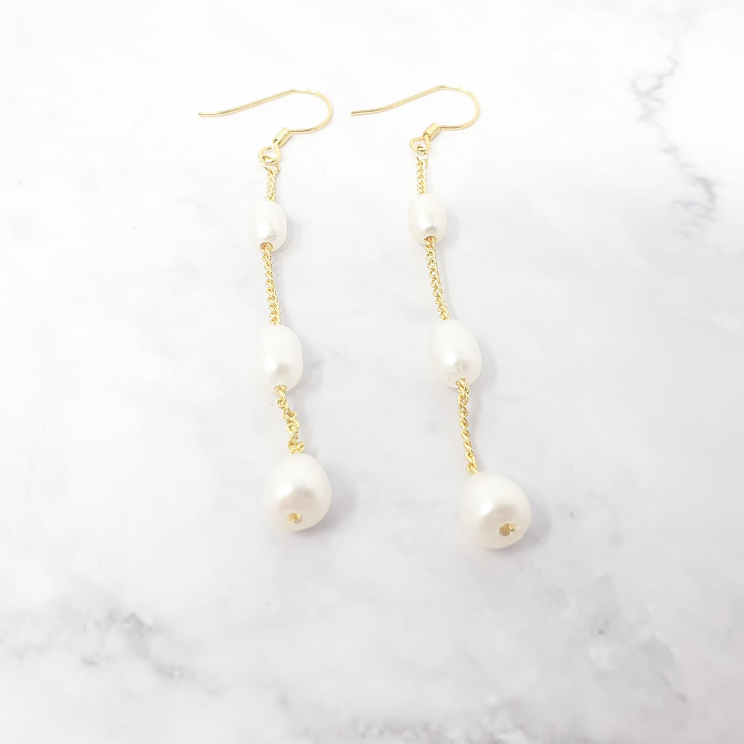 Statement Freshwater Pearl Dangle Drop Bridal Earrings