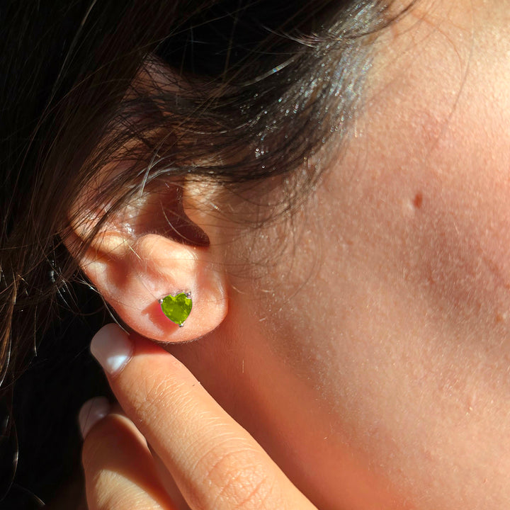 Peridot Heart Sterling Silver Stud Gemstone Earrings