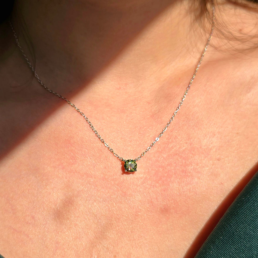 Peridot 1ct Moissanite Crystal Sterling Silver Necklace
