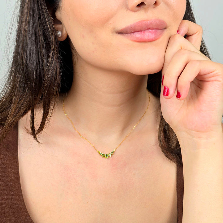 Graduated Round Peridot Stones Gold Plated Necklace