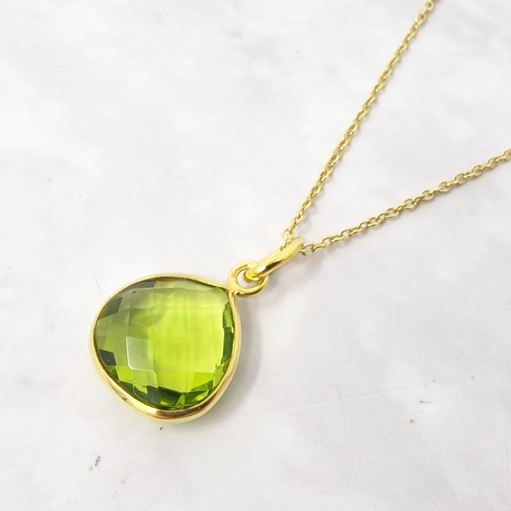 18ct Gold Vermeil Peridot  August Birthstone Shiny Glow Necklace
