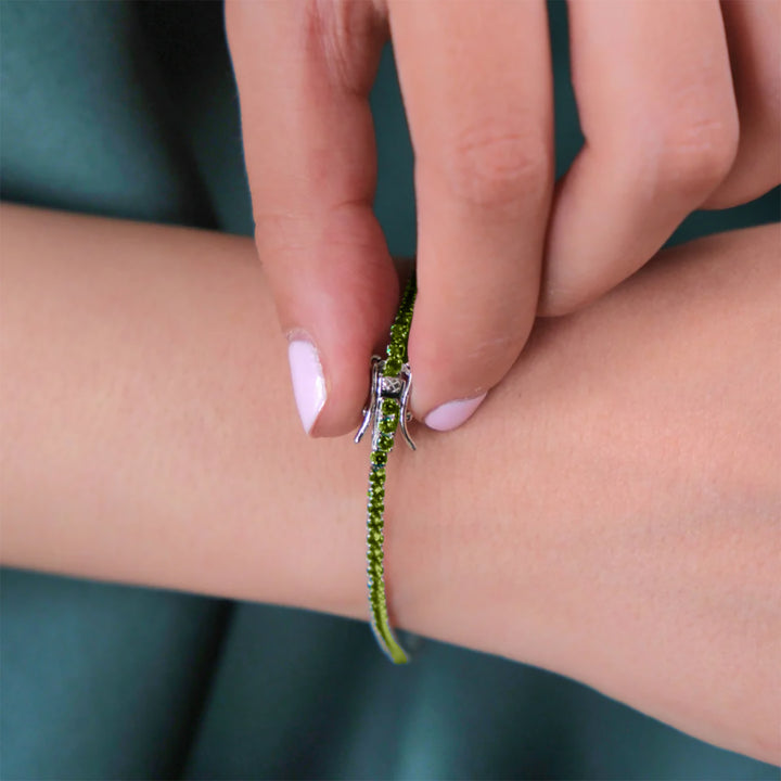 Peridot August Birthstone Sterling Silver Tennis Bracelet