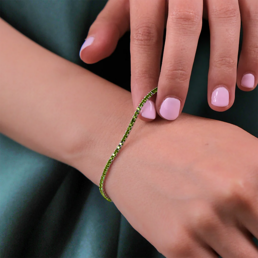 Peridot August Birthstone Sterling Silver Tennis Bracelet