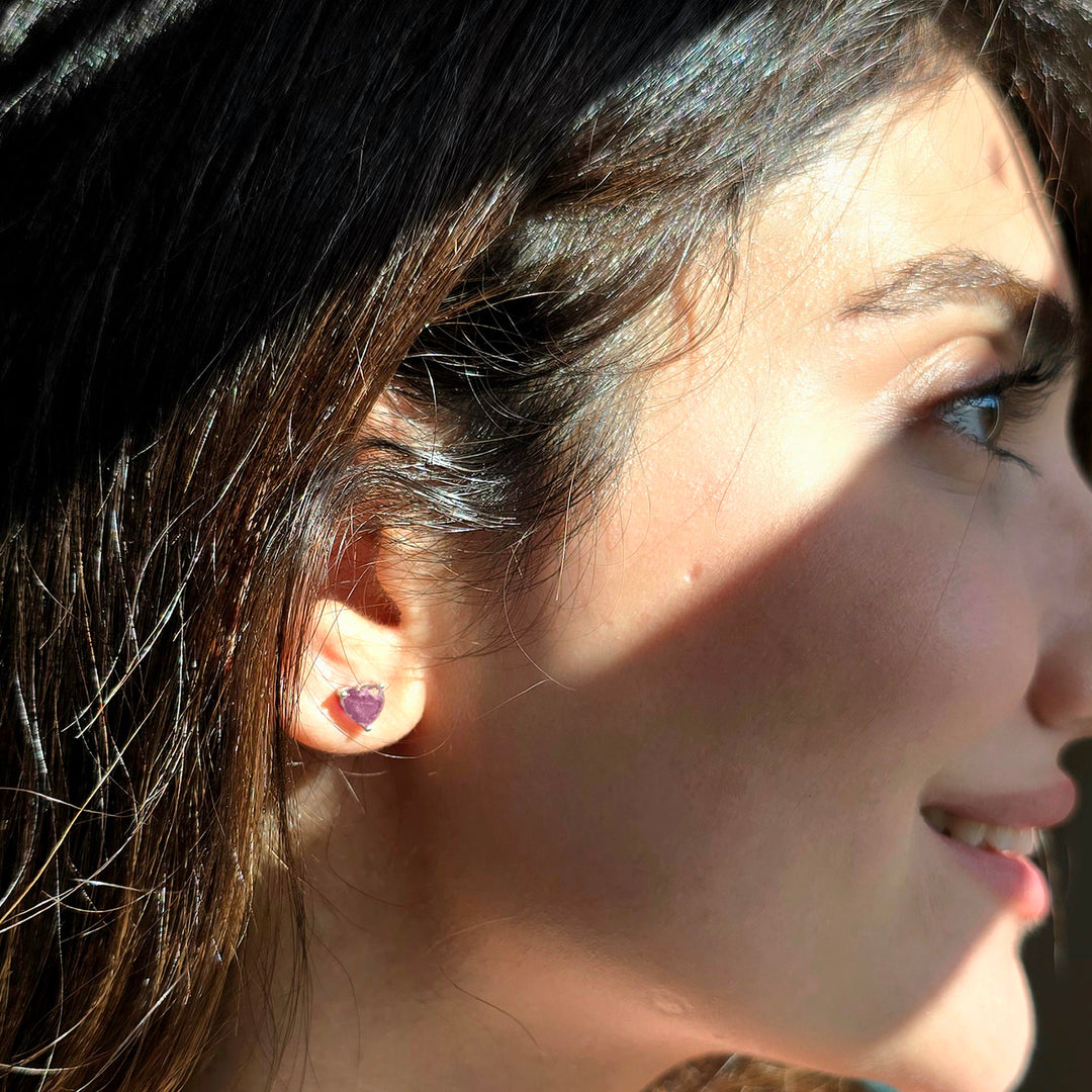 Pink Tourmaline Heart Sterling Silver Stud Gemstone Earrings