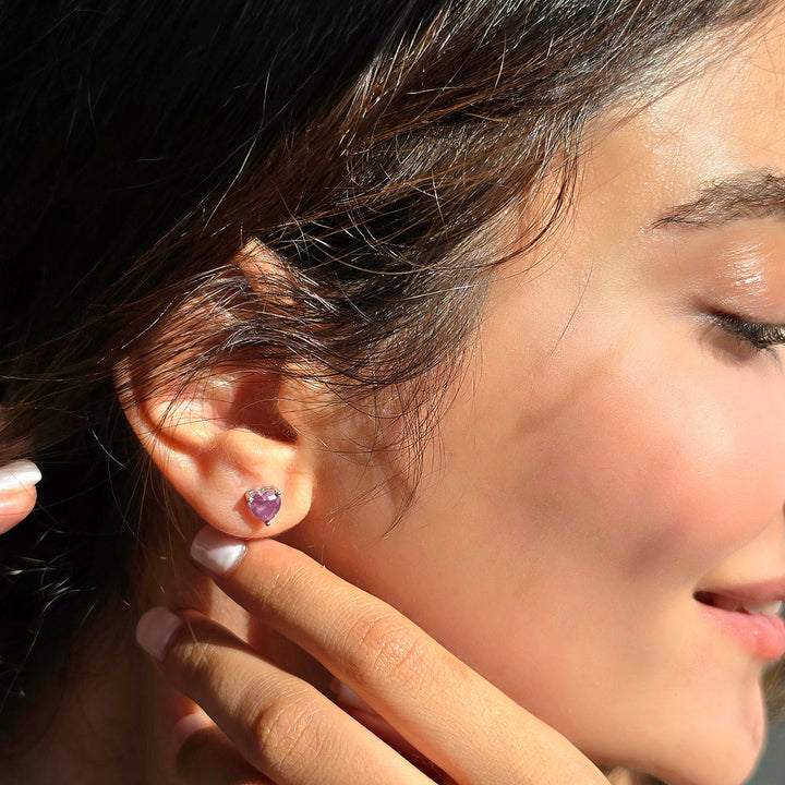 Pink Tourmaline Heart Sterling Silver Stud Gemstone Earrings