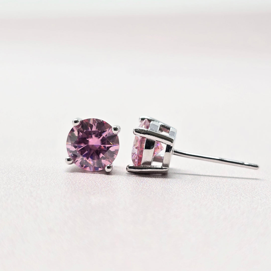 Pink Tourmaline Moissanite Crystal Sterling Silver Earrings