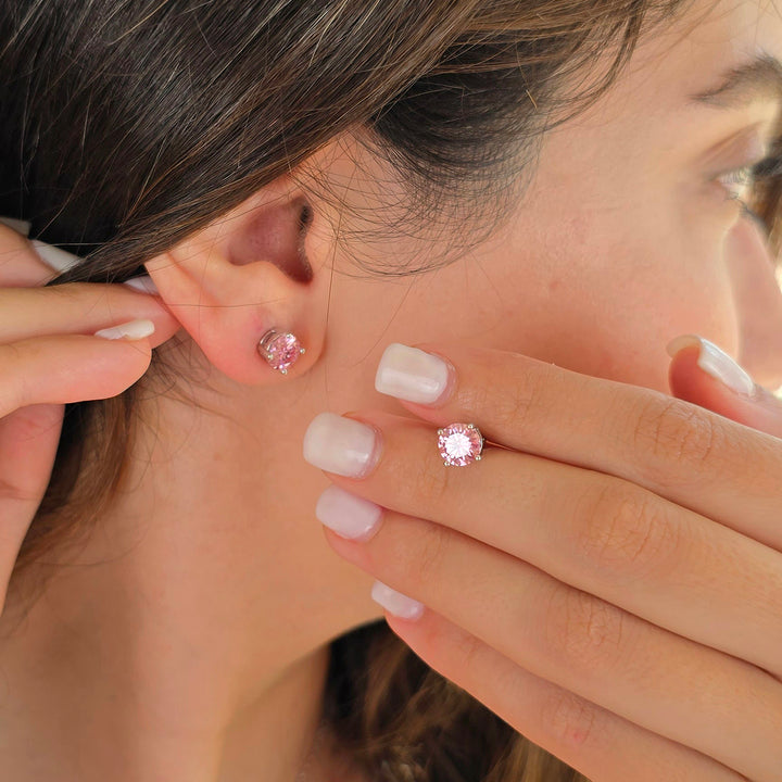 Pink Tourmaline Moissanite Crystal Sterling Silver Earrings