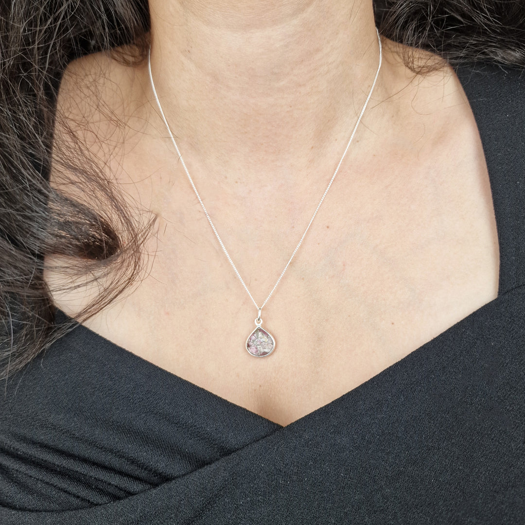 Silver Pink Tourmaline Gemstone Crystal Necklace