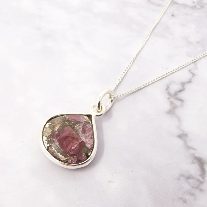 Silver Pink Tourmaline Gemstone Crystal Necklace