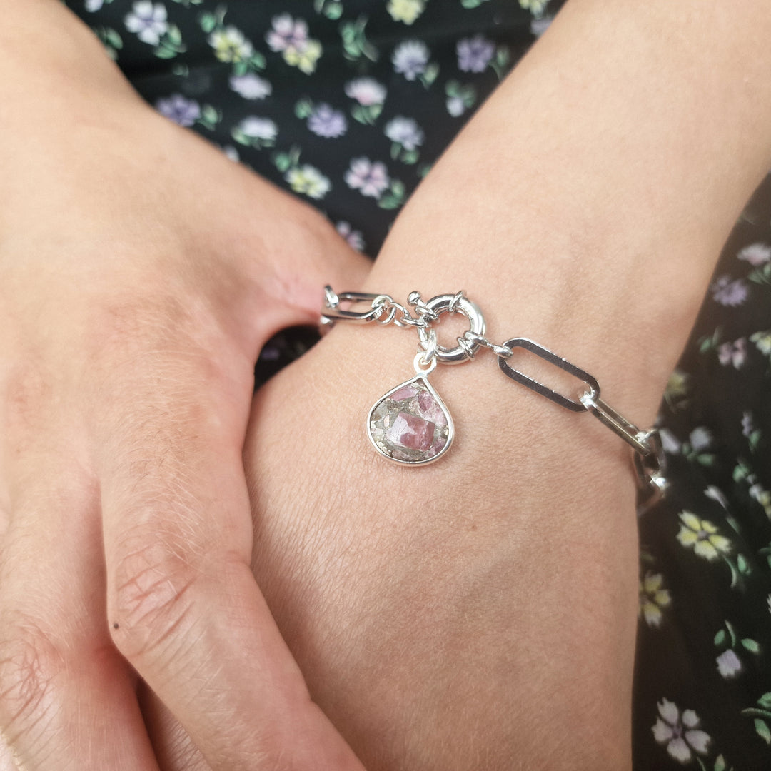Pink Tourmaline October Birthstone Silver Bracelet