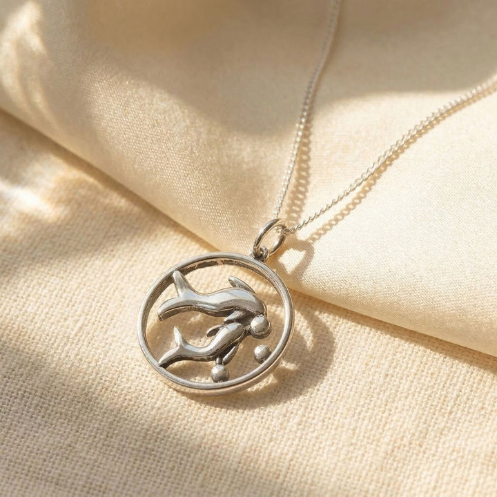 Pisces Zodiac Horoscope Charm Sterling Silver Necklace