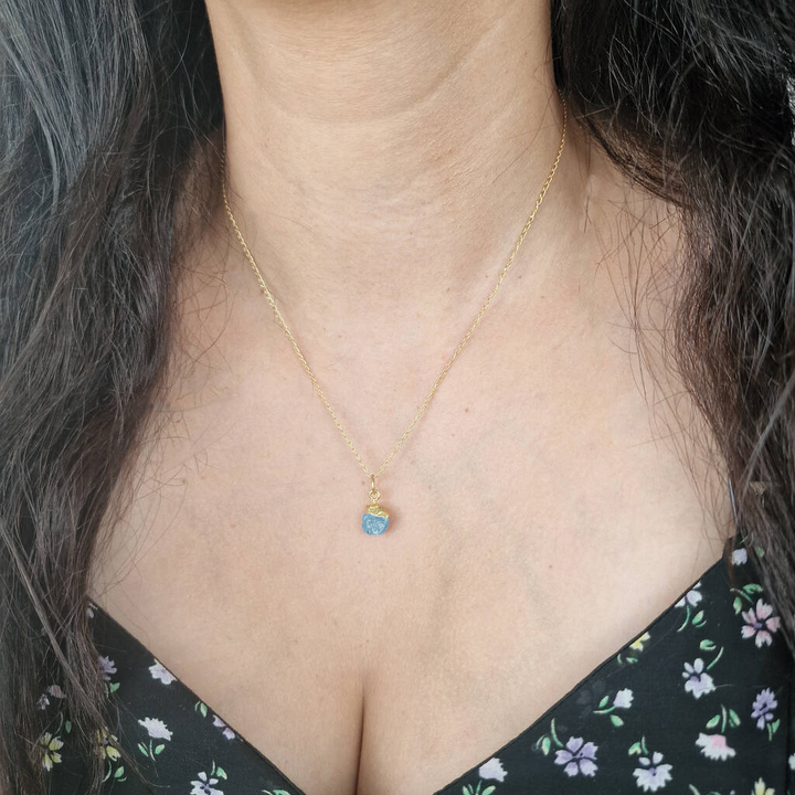 Raw Aquamarine Gold Plated March Birthstone Necklace