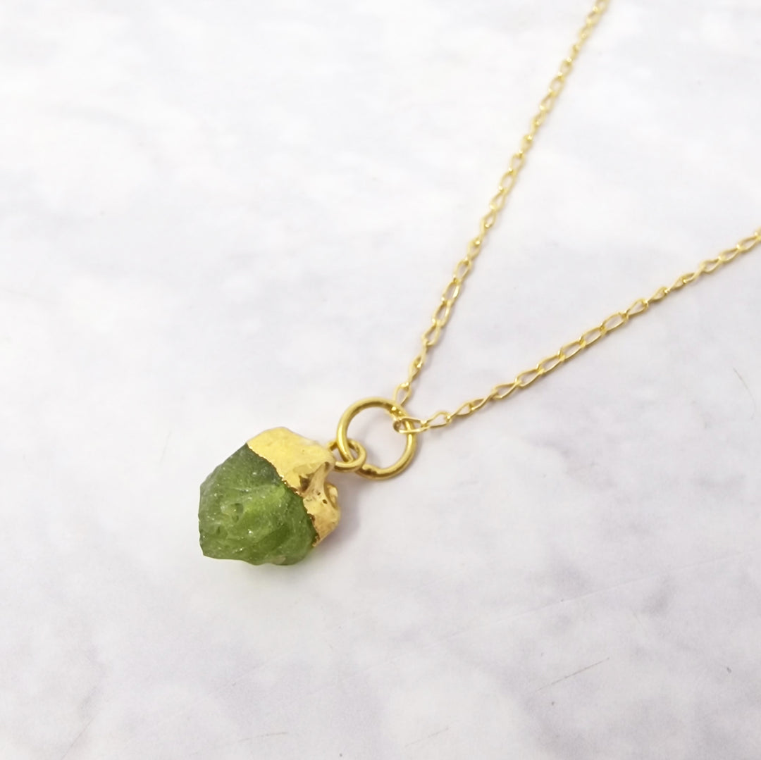 Raw Peridot August Birthstone Gold Plated Necklace