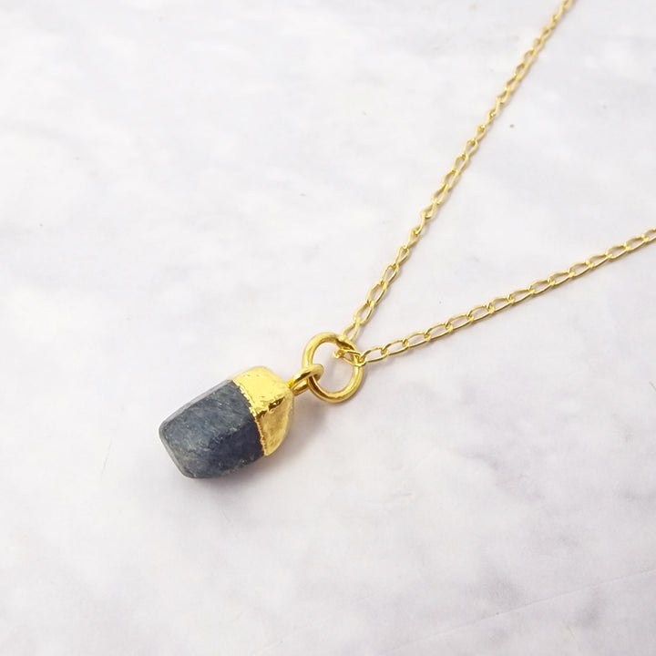 Raw Sapphire September Birthstone Gold Plated Necklace