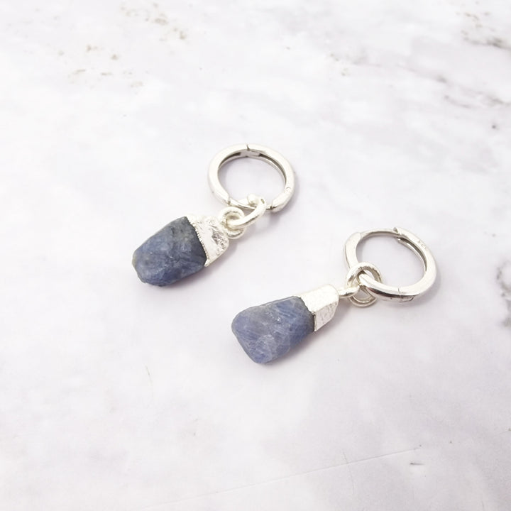 Raw Sapphire Sterling Silver Round Huggies