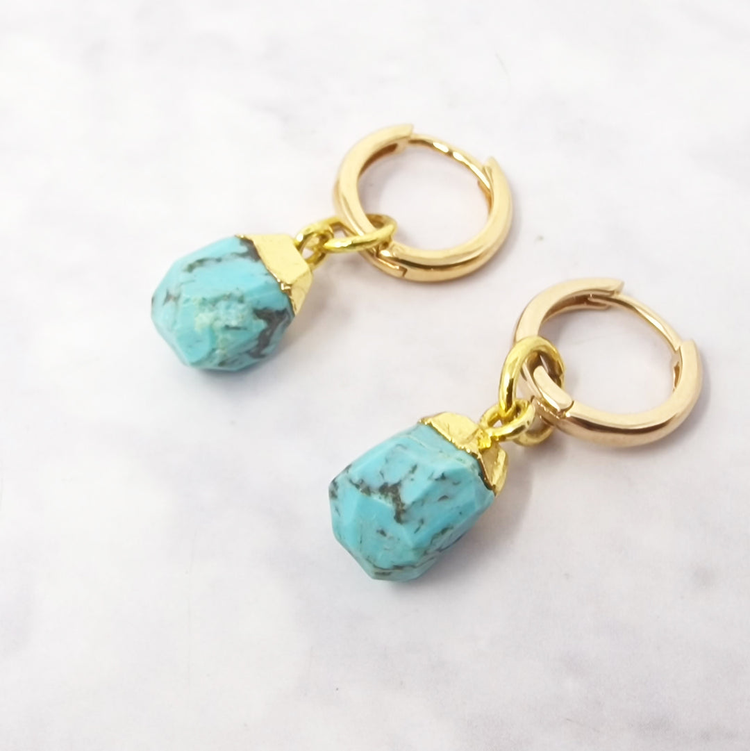 Raw Turquoise December Birthstone Gold Plated Huggies