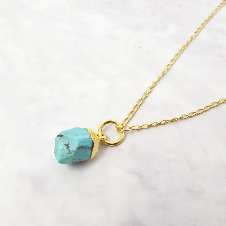 Raw Turquoise December Birthstone Gold Plated Necklace