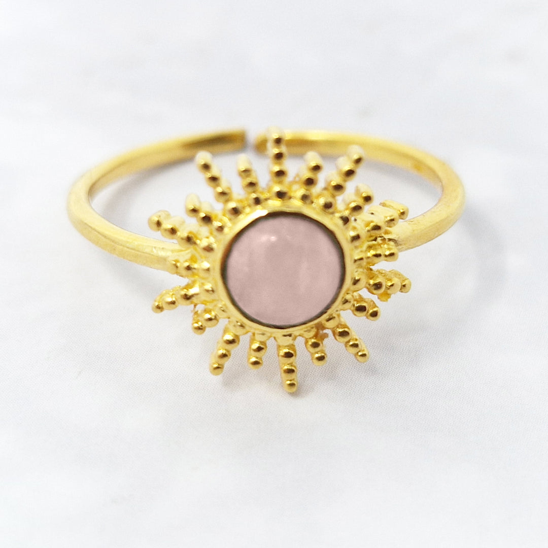 Rose Quartz October Birthstone Sun Gold Plated Ring