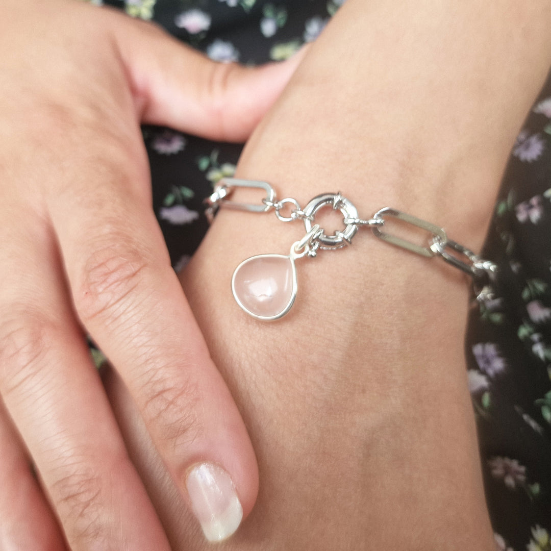 Silver Rose Quartz October Birthstone Bracelet