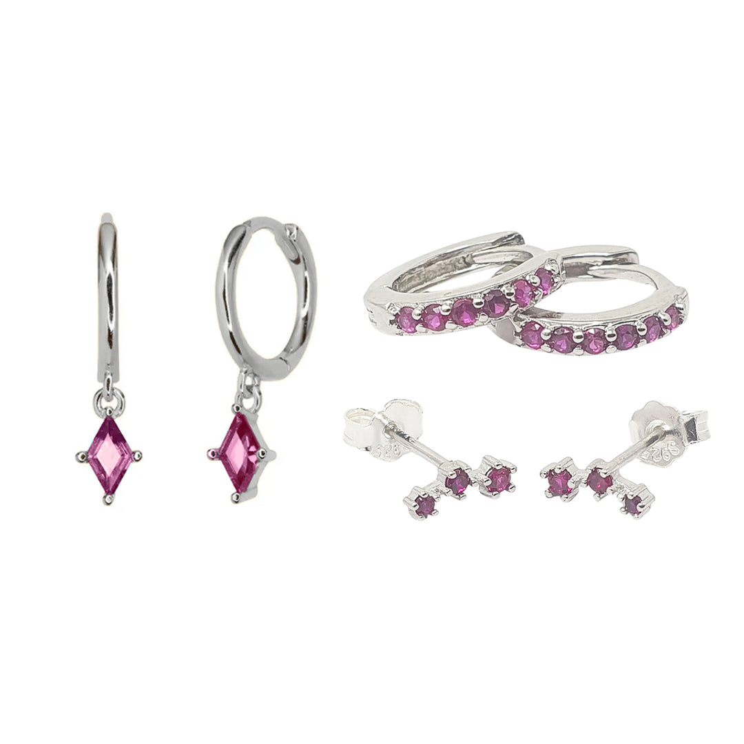 July Birthstone Ruby Sterling Silver Earrings Gift Set For Her