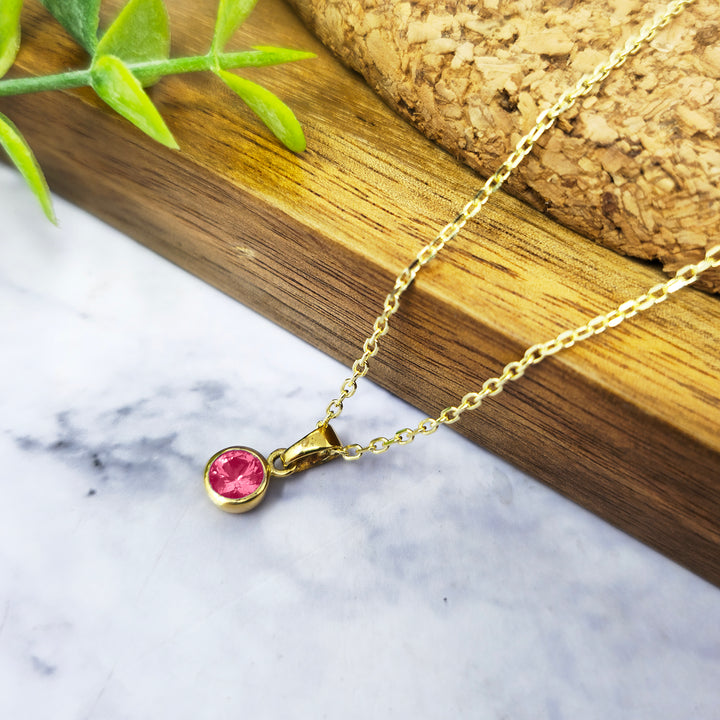 Mini Round Ruby July Birthstone Pendant Necklace